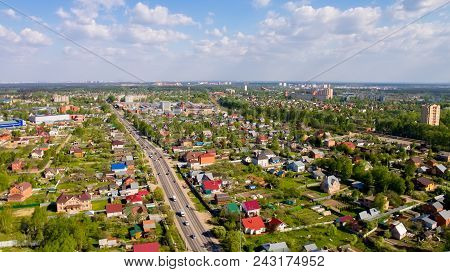 Top View Of Volokolamsk Highway Passing Through The Village Near Moscow