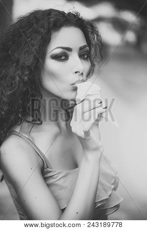 Women Face Skin Care. Portrait Women Face In Your Advertisnent. Sexual Brunette Pretty Young Lady Wi