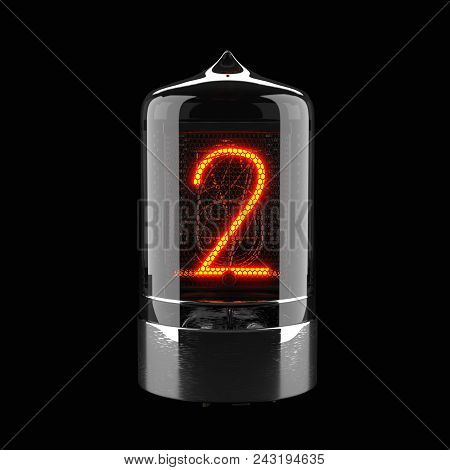 Nixie Tube Indicator Isolated On Black. The Number Two Of Retro. 3D Rendering.