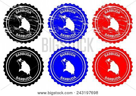 Barbuda - Rubber Stamp - Vector, Antigua And Barbuda Map Pattern - Sticker - Black, Blue And Red