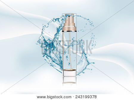 Vector Illustration, Empty Bronze Gold Package For Cosmetic Products With Pump, Tube For Lotion, Ton