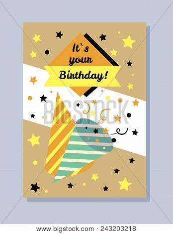 Its Your Birthday Postcard, Greeting-card With Confetti And Stars, Card With Decorative Elements And