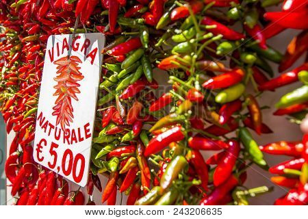 Fresh Red And Green Hot Chili Peppers Hanging With Sale At Price Of 