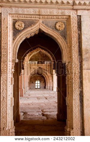View Of Arched Doorways And Arched Pillars At Jami Masid In Mandu, Madhya Pradesh, India, Asia