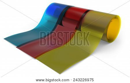 Several Sample Rolls Of Transparent Film. 3d Rendering