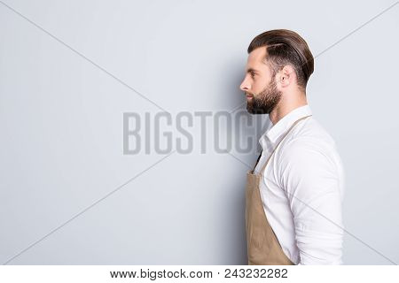Profile Side View Half Face Portrait With Copy Space Empty Place For Advertisement Of Attractive Bar