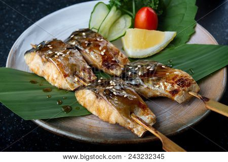Skewer Grilled Saba Fish With Teriyaki Sauce.