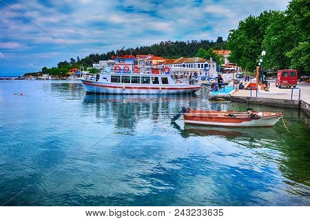 Thassos, Greece - May 5, 2018: Thasos Port With Boats And Promenade View