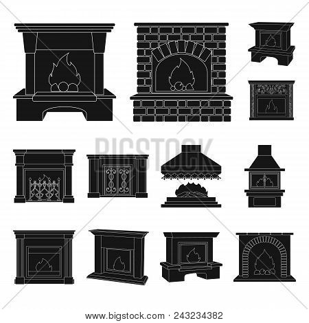 Different Kinds Of Fireplaces Black Icons In Set Collection For Design.fireplaces Construction Vecto