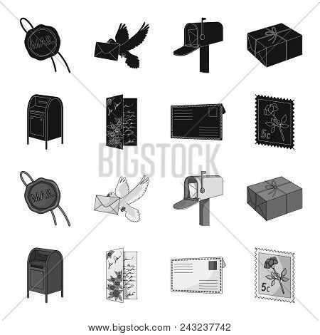Mailbox, Congratulatory Card, Postage Stamp, Envelope.mail And Postman Set Collection Icons In Black