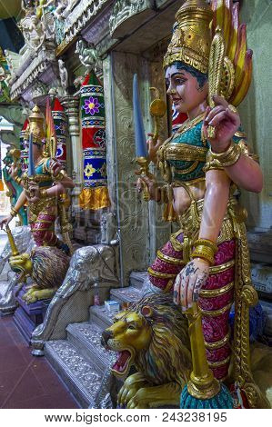 Singapore - Feb 24 : Statue In Sri Veeramakaliamman Temple In Little India, Singapore On February 24