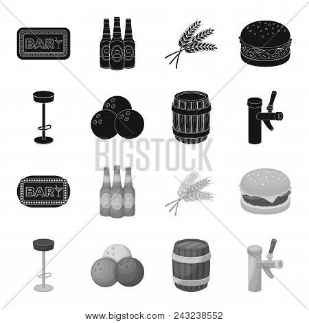 Restaurant, Cafe, Chair, Bowling Ball .pub Set Collection Icons In Black, Monochrome Style Vector Sy