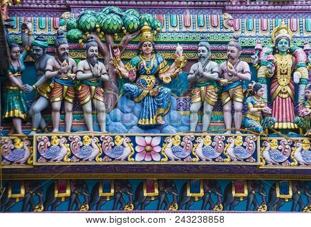 Singapore - Feb 24 : Statues In Sri Veeramakaliamman Temple In Little India, Singapore On February 2