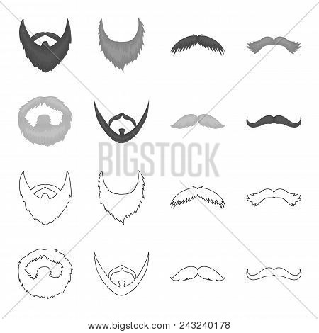 Mustache And Beard, Hairstyles Outline, Monochrome Icons In Set Collection For Design. Stylish Hairc