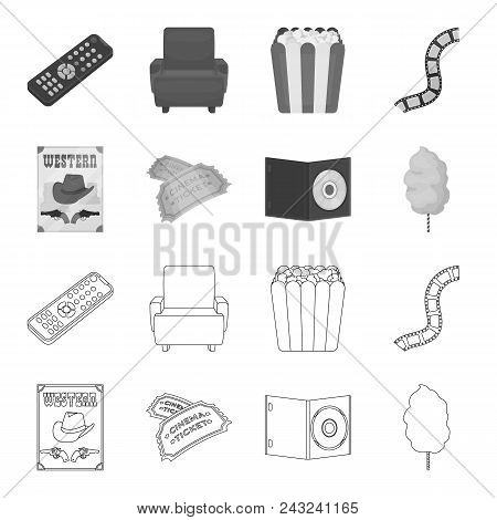 Western Cinema, Tickets, Sweet Cotton Wool, Film On Dvd.filmy And Cinema Set Collection Icons In Out