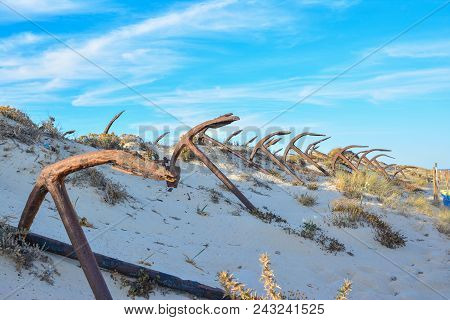 The Old Anchor Cemetery At The Barril Beach Portugal