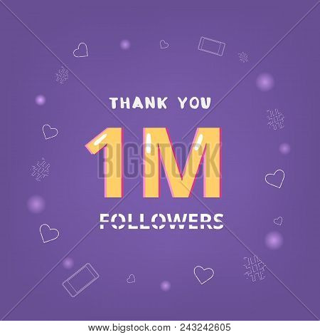 1m Followers Thank You Square Banner With Items Round Frame. Ultra Violet Palette Colors. Element Fo