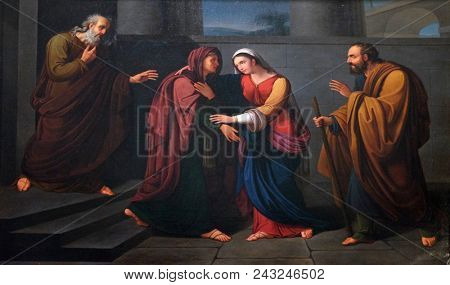 LUCCA, ITALY - JUNE 03: Visitation of the Virgin Mary, altarpiece in the Basilica of Saint Frediano, Lucca, Tuscany, Italy on June 03, 2017.