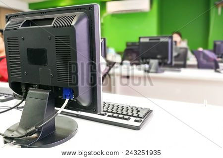 Computer Classroom School With Computer Monitors Offer Computer Education Lessons