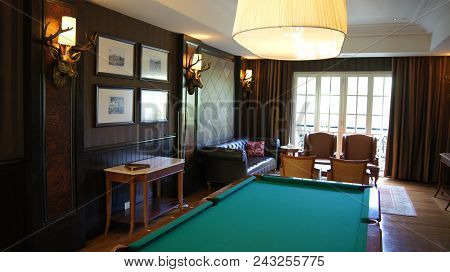 Pulau Langkawi, Malaysia - Apr 4th 2015: Pool Table Inside The Danna Luxury Hotel On Langkawi Island