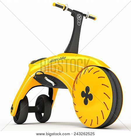 A Sports Tricycle With An Electric Motor.futuristic Design Project. 3d Illustration.