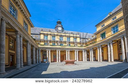 Munich, Germany - June 4, 2015: Courtyard Of The Old Building On Koniginstrasse 107, Castle-like Com