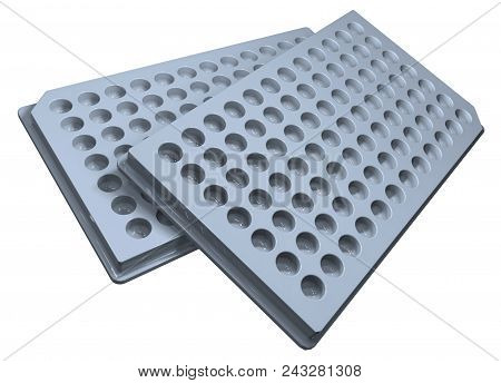 Several Microplates Isolated On White. 3d Rendering