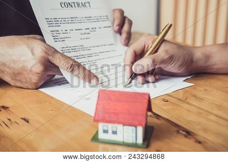 Close Up Of Business Person Hand Putting Signing Contract,running Own Small Business,have A Contract