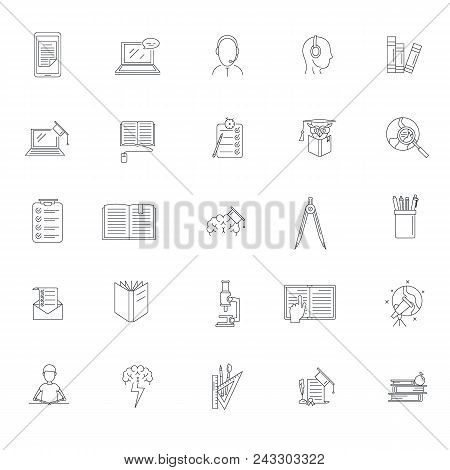 Homework Study School Icons Set. Outline Illustration Of 25 Homework Study School Vector Icons For W