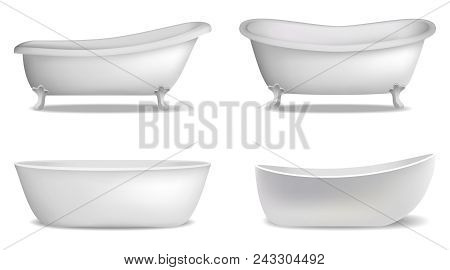 Bathtub Shower Interior Mockup Set. Realistic Illustration Of 4 Bathtub Shower Interior Mockups For 