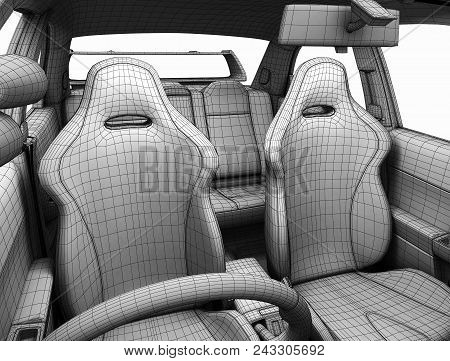 Car Salon In The Form Of A Grid. Monochrome Execution Of The Layout Of The Constituent Elements Of T