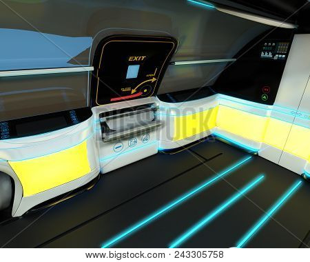 Futuristic Interior Design Of Business Class Aircraft. 3d Illustration.