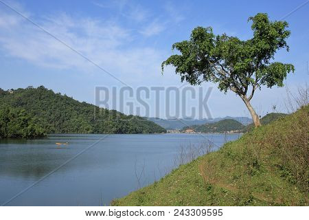 Morning In Majhjkuna, Nepal. View Of Lake Begnas, Landscape Near Pokhara.