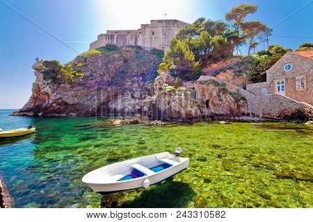 Dubrovnik Bay And Historic Walls And Lovrijenac Fort View, Tourist Destination In Dalmatia, Croatia