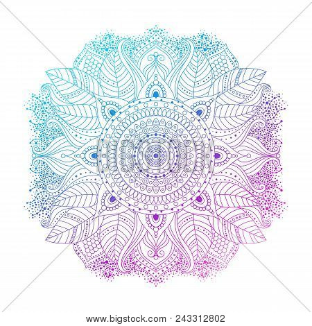 Purple Violet Blue Gradient Coloring Mandala, Vibrant Floral Ornament In Boho Style, Or Hippie, Gips