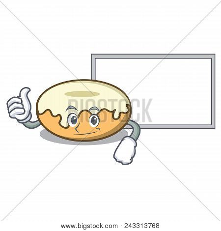 Thumbs Up With Board Donut With Sugar Character Cartoon Vector Illustration