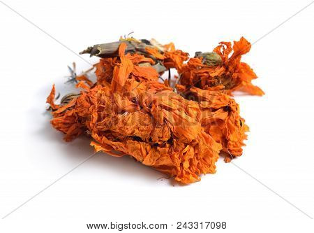 Dried Medicinal Herbs Raw Materials Isolated On White. Flower Dianthus Caryophyllus, The Carnation O