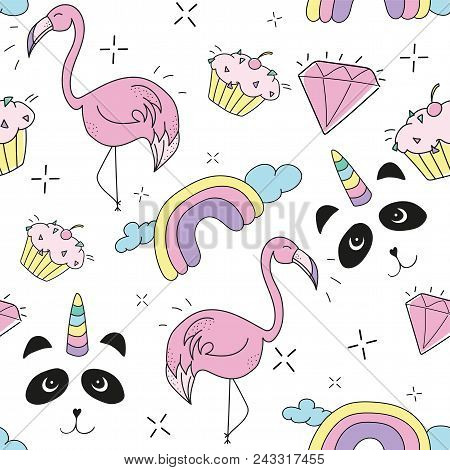 Creative Colorful Art Drawing Seamless Endless Repeating Pattern Texture With Elements Like Pandicor