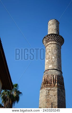Minaret Without Top Of The 13th Century In The Ancient District In Antalya, Turkey.