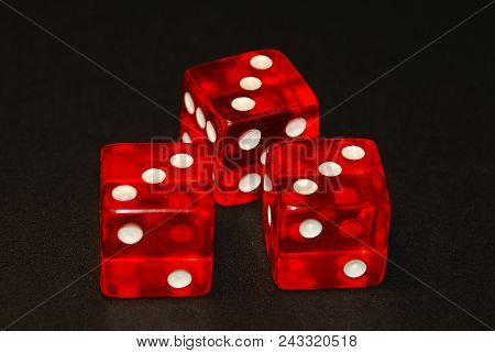 Three Dice On A Black Desk, Result Nine (9), Doublets Of Three (3)