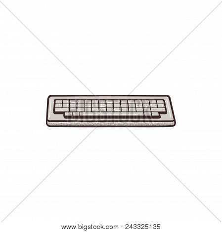 Vintage Hadn Drawn Keyboard Concept. Mixed Flat And Retro Design. Personal Computer Equipment. Stock