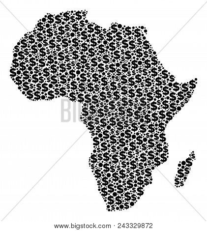 Africa Map Composition Of Dollar Symbols And Sphere Spots In Different Sizes. Abstract Vector Econom