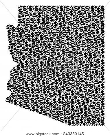 Arizona State Map Mosaic Of Money Signs And Sphere Points In Different Sizes. Abstract Vector Bankin