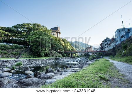 Small Waterfalls On River  In Yumoto, Hakone, Japan