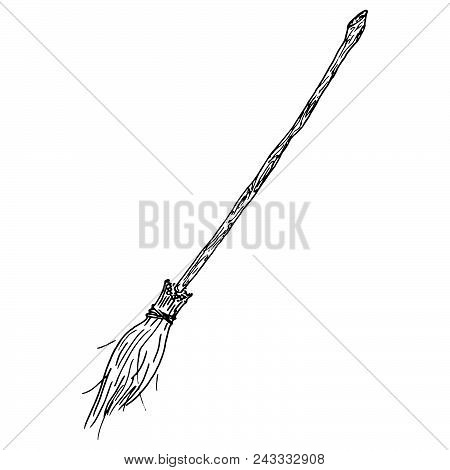 Broom. Vector Illustration Broom For Cleaning. Hand Drawn Broom For A Witch For Halloween.