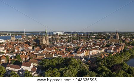 Aerial View Of Stralsund, A Hanseatic Town In The Pomeranian Part Of Mecklenburg-vorpommern, Germany