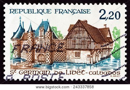 France - Circa 1986: A Stamp Printed In France Shows Manor Of St. Germain De Livet, Calvados, Circa 