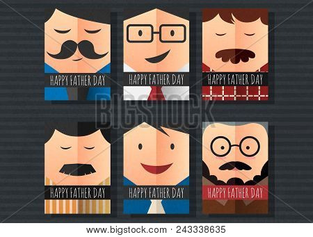 Happy Father's Day Vector Postcard Simple Character Collection.