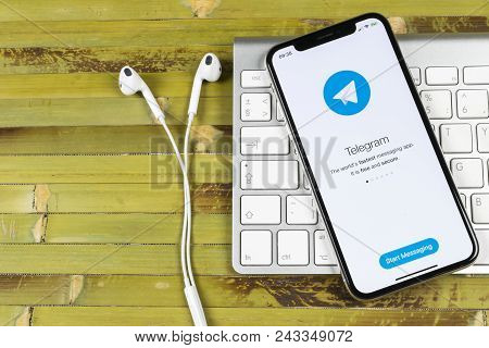 Sankt-petersburg, Russia, June 2, 2018: Telegram Application Icon On Apple Iphone X Screen Close-up.