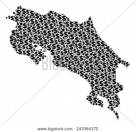 Costa Rica Map Composition Of Dollars And Circle Points In Different Sizes. Abstract Vector Cash And
